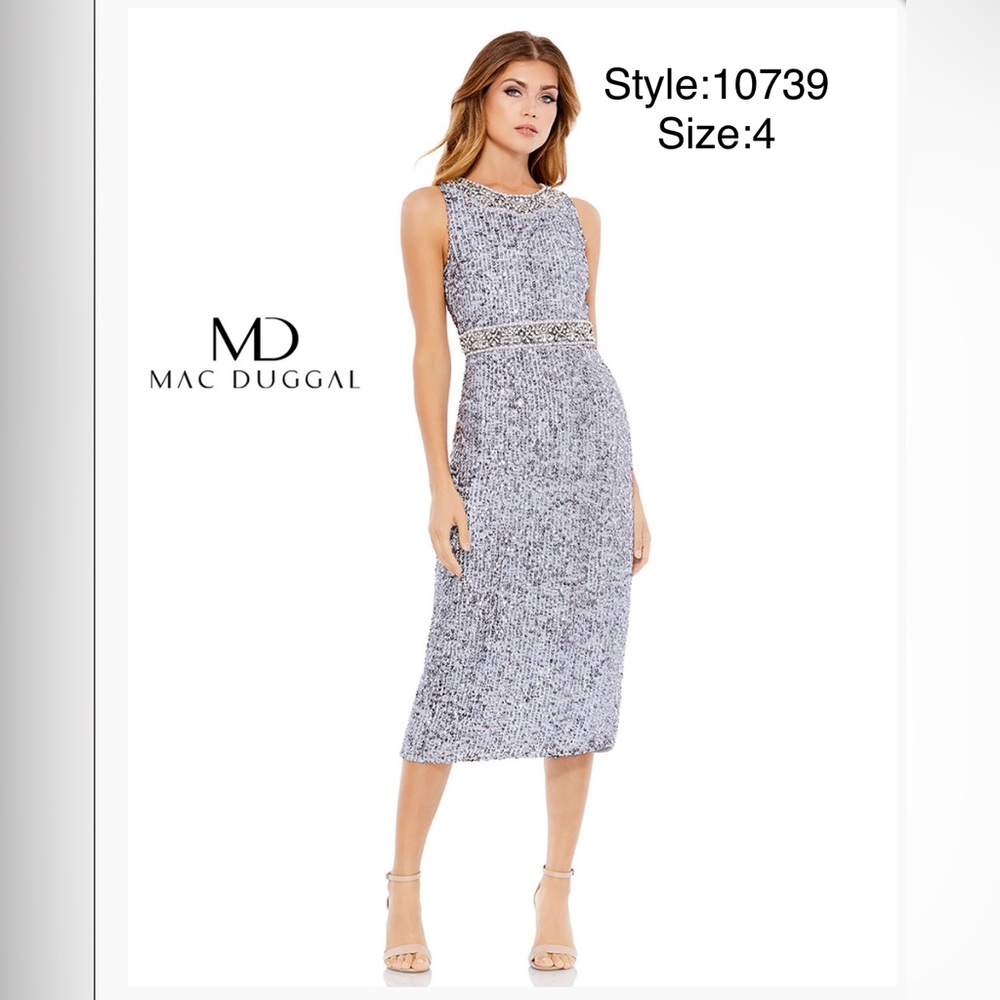 Embellished sleeveless high neck midi dress